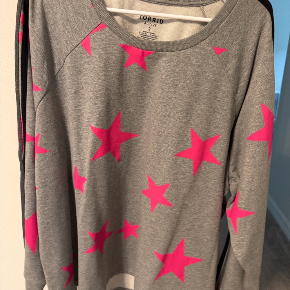 Torrid Active Gray Sweatshirt with Pink Accents